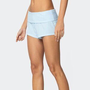NWT EDIKTED Lucilla Fold Over Ribbed Shorts Light Blue XS